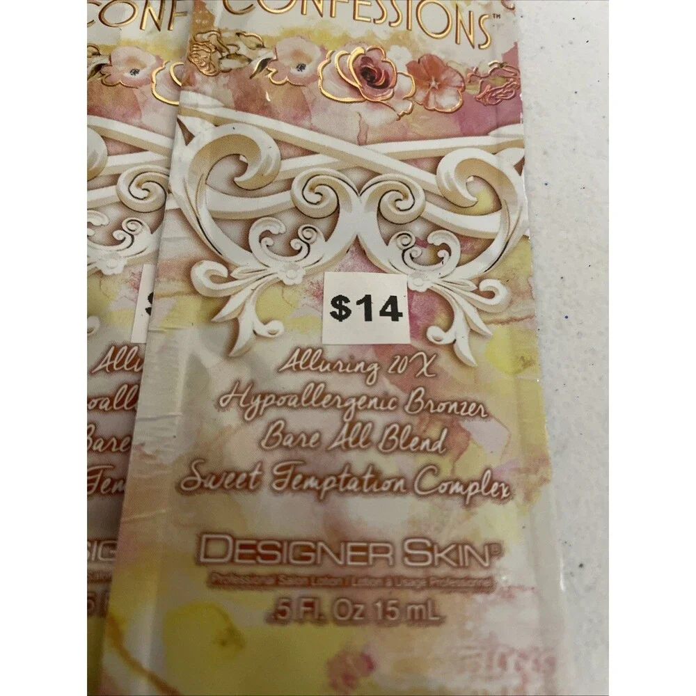 5 Packets Confessions 20x Hypoallergenic, Bronzer Tanning Lotion